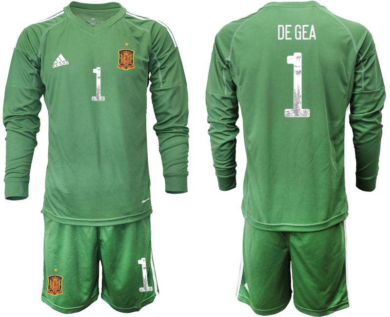 Men 2021 World Cup National Spain army green long sleeve goalkeeper #1 Soccer Jerseys->spain jersey->Soccer Country Jersey